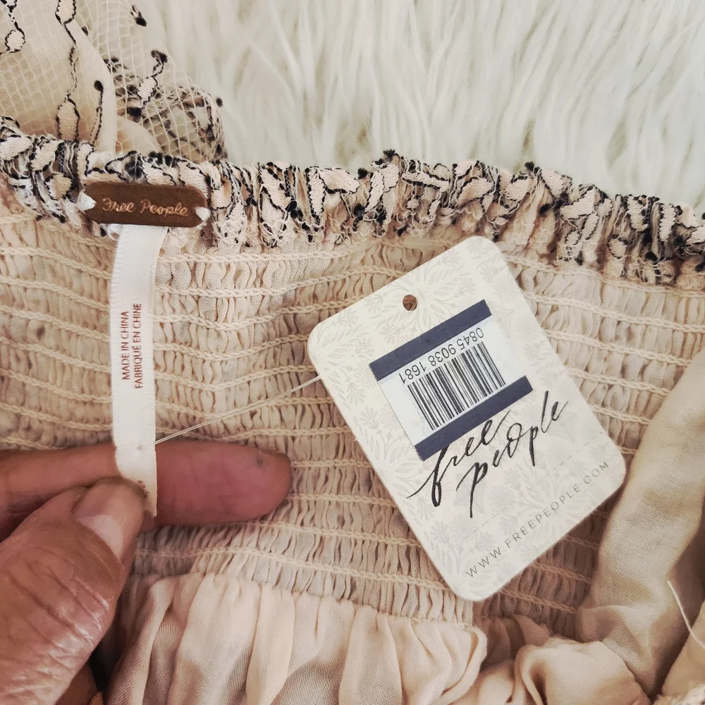 Free People Heavenly champagne toast black lace overlay dress size Small NWT - Picture 6 of 16